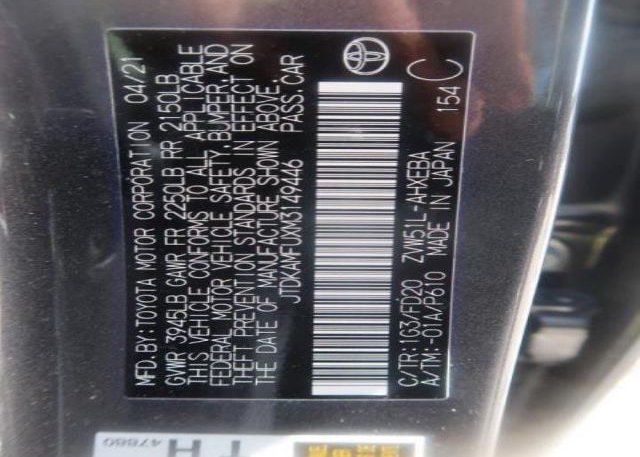2021 TOYOTA PRIUS(VIN: JTDKAMFUXM3149446