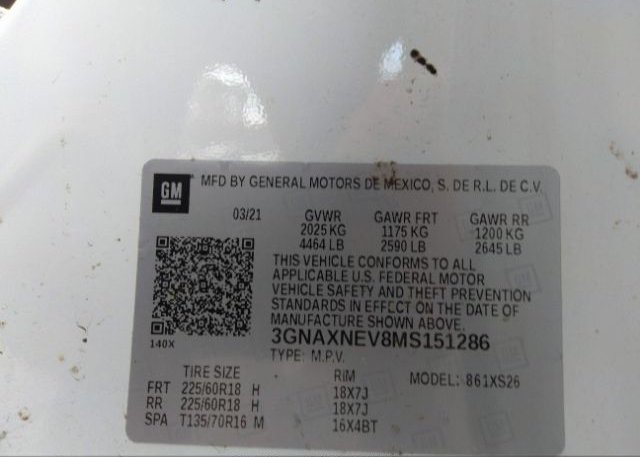 2021 CHEVROLET EQUINOX(VIN: 3GNAXNEV8MS151286