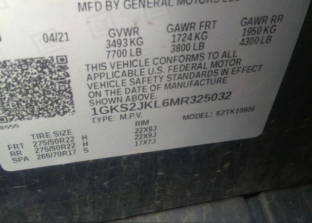 2021 GMC YUKON XL(VIN: 1GKS2JKL6MR325032