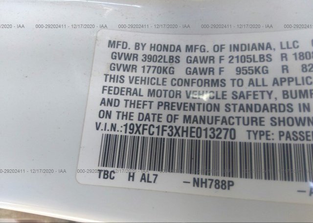 19XFC1F3XHE013270 2017 HONDA CIVIC SEDAN