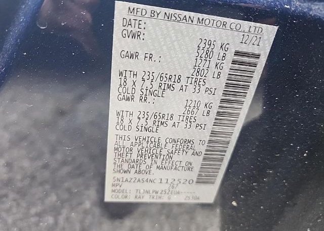 2022 NISSAN MURANO(VIN: 5N1AZ2AS4NC112520