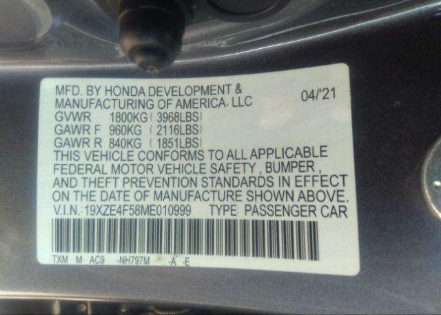 2021 HONDA INSIGHT(VIN: 19XZE4F58ME010999
