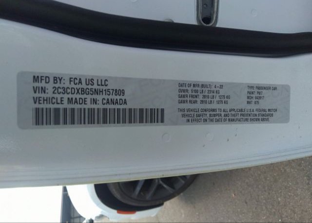 2022 DODGE CHARGER(VIN: 2C3CDXBG5NH157809