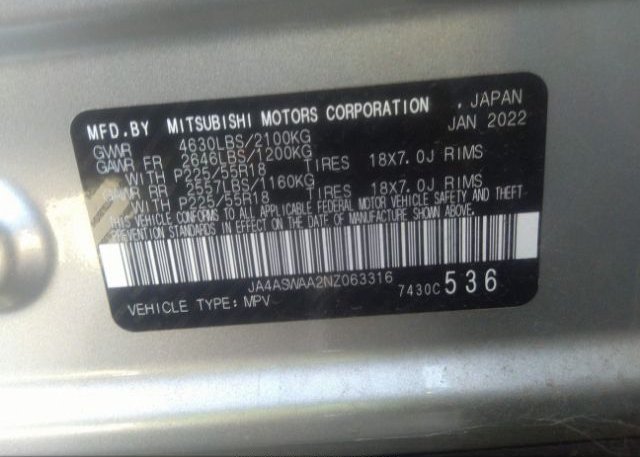 2022 MITSUBISHI ECLIPSE CROSS(VIN: JA4ASWAA2NZ063316