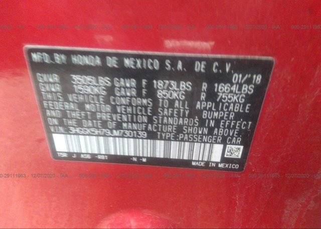 3HGGK5H79JM730139 2018 HONDA FIT