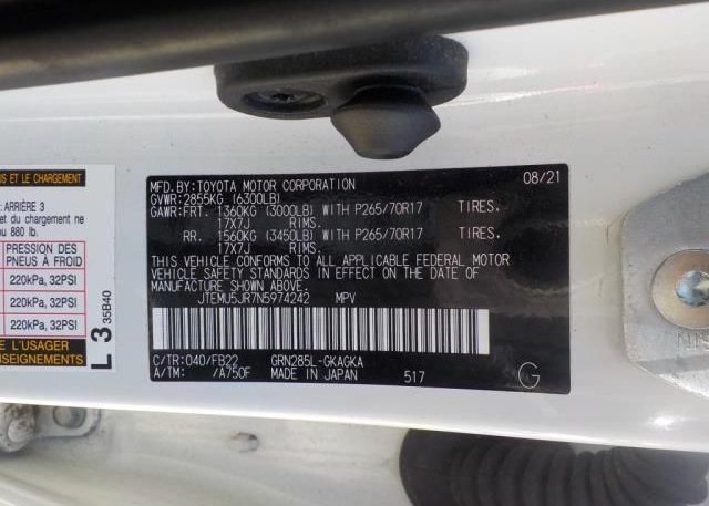 2022 TOYOTA 4RUNNER(VIN: JTEMU5JR7N5974242