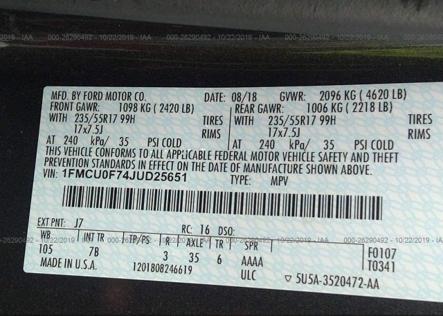 1FMCU0F74JUD25651 2018 FORD ESCAPE
