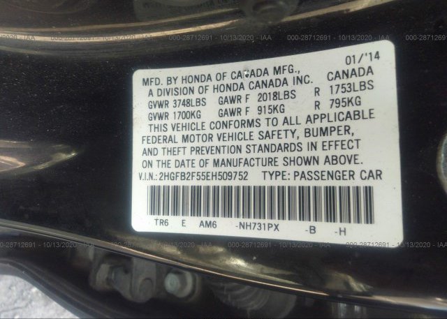 2HGFB2F55EH509752 2014 HONDA CIVIC SEDAN