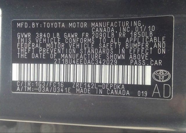 2T1BU4EE0AC342029 2010 TOYOTA COROLLA