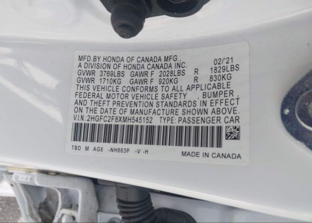 2021 HONDA CIVIC SEDAN(VIN: 2HGFC2F8XMH545152