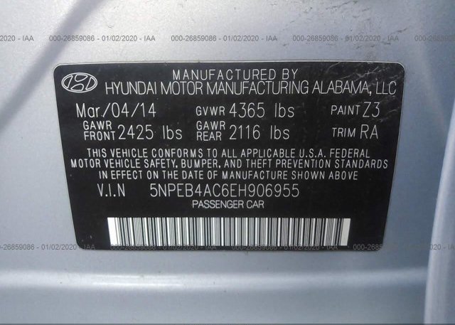 5NPEB4AC6EH906955 2014 Hyundai SONATA
