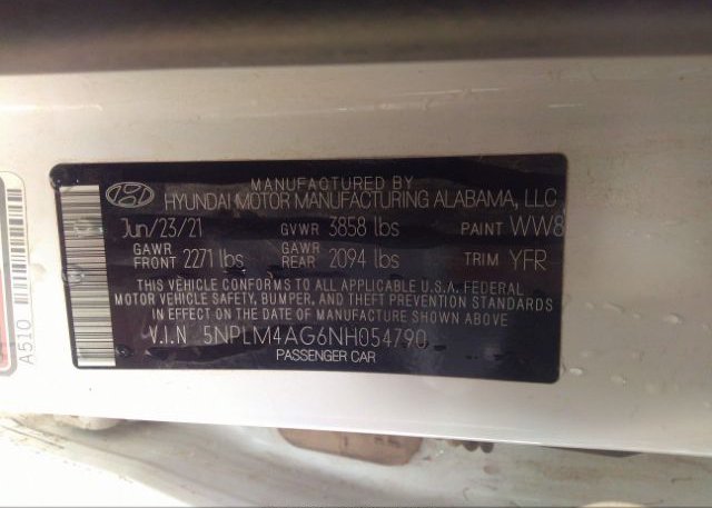 2022 HYUNDAI ELANTRA(VIN: 5NPLM4AG6NH054790
