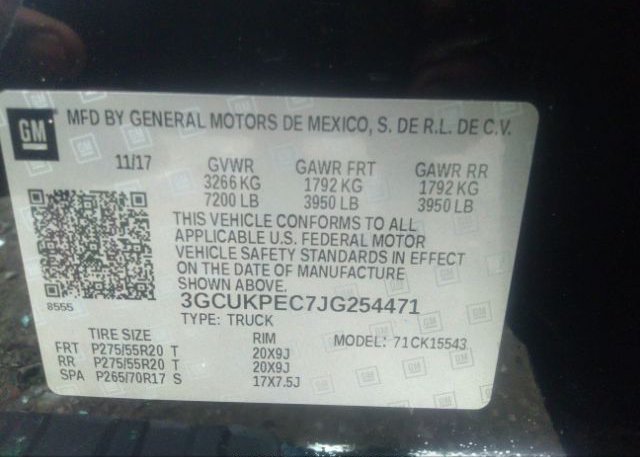 2018 CHEVROLET SILVERADO 1500 VIN: 3GCUKPEC7JG254471