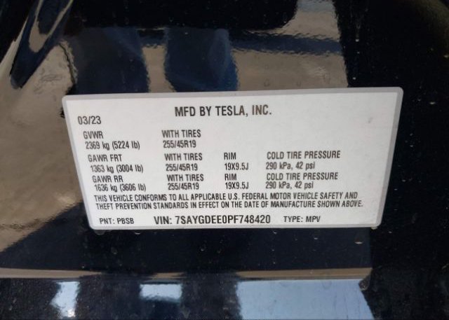 2023 TESLA MODEL Y(VIN: 7SAYGDEE0PF748420