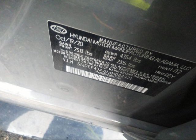 2021 HYUNDAI SONATA(VIN: 5NPEF4JA6MH084921
