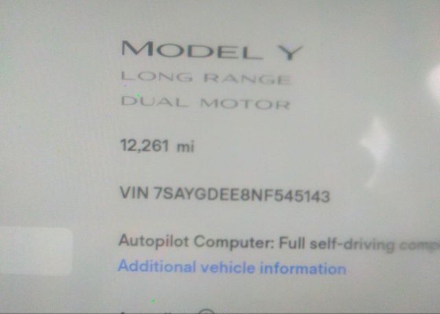 2022 TESLA MODEL Y(VIN: 7SAYGDEE8NF545143
