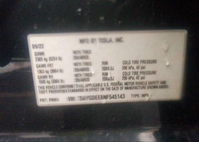 2022 TESLA MODEL Y(VIN: 7SAYGDEE8NF545143
