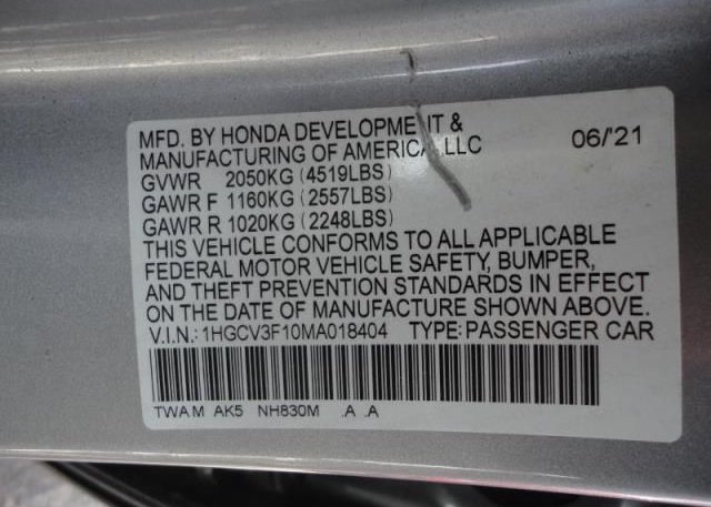 2021 HONDA ACCORD HYBRID(VIN: 1HGCV3F10MA018404