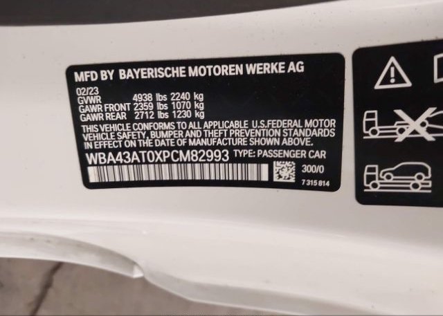 2023 BMW 4 SERIES(VIN: WBA43AT0XPCM82993
