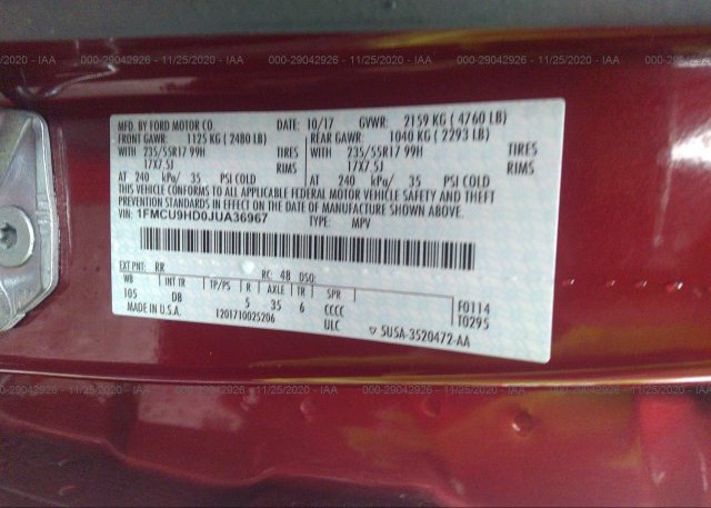 1FMCU9HD0JUA36967 2018 FORD ESCAPE
