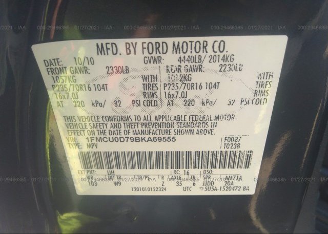 1FMCU0D79BKA69555 2011 FORD ESCAPE
