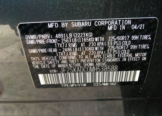2021 SUBARU FORESTER(VIN: JF2SKADC0MH538588