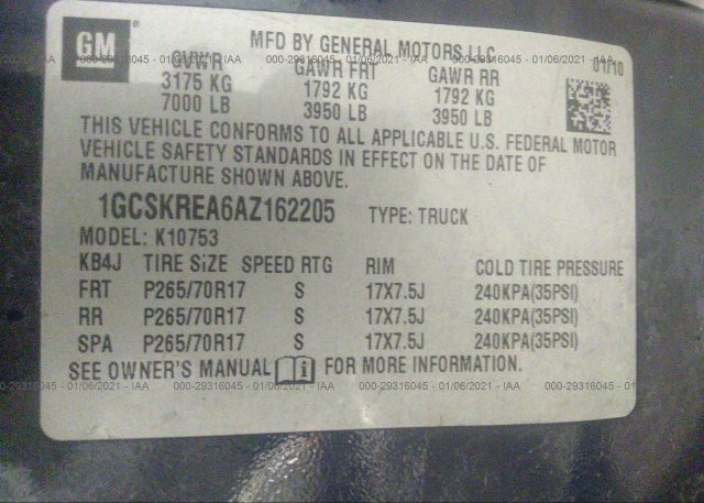 1GCSKREA6AZ162205 2010 CHEVROLET SILVERADO 1500