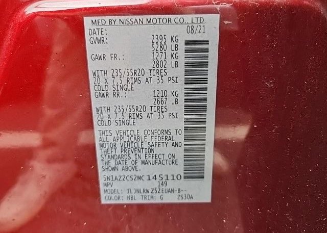 2021 NISSAN MURANO(VIN: 5N1AZ2CS2MC145110