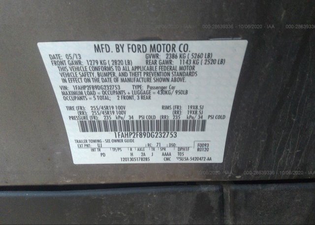 1FAHP2F89DG232753 2013 FORD TAURUS