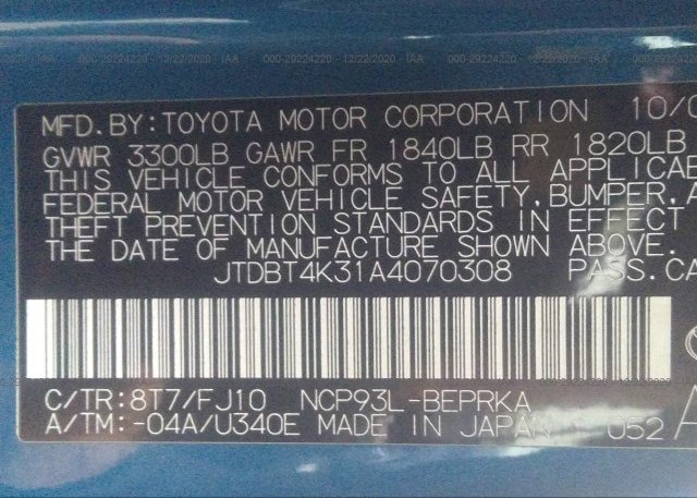 JTDBT4K31A4070308 2010 TOYOTA YARIS