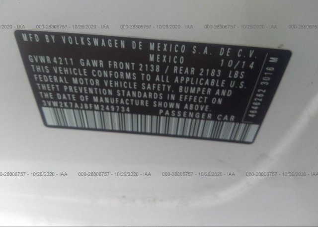 3VW2K7AJ8FM249734 2015 VOLKSWAGEN JETTA SEDAN