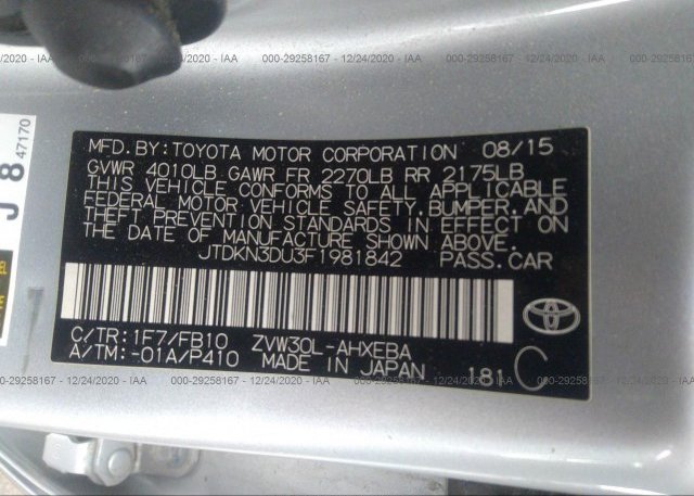 JTDKN3DU3F1981842 2015 TOYOTA PRIUS