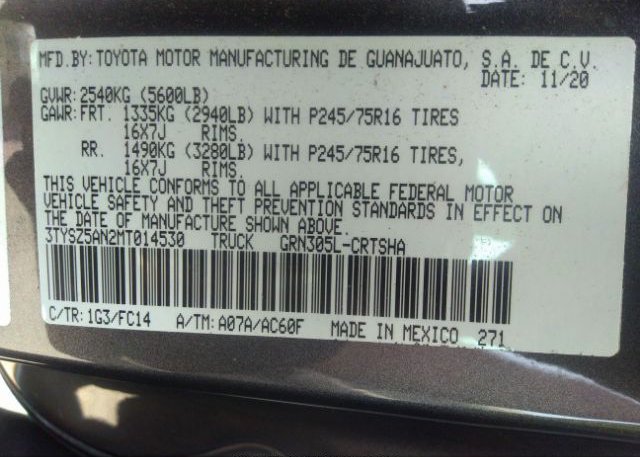 2021 TOYOTA TACOMA 4WD(VIN: 3TYSZ5AN2MT014530