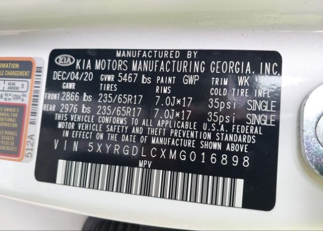 2021 KIA SORENTO(VIN: 5XYRGDLCXMG016898
