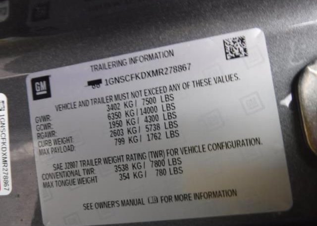 2021 CHEVROLET SUBURBAN(VIN: 1GNSCFKDXMR278867