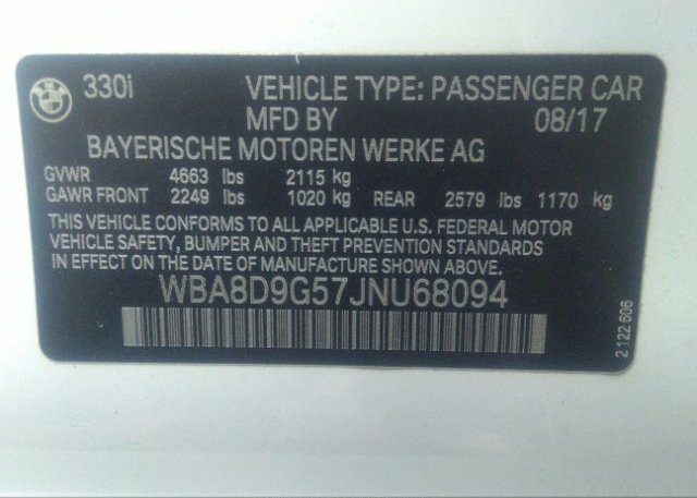 2018 BMW 3 SERIES VIN: WBA8D9G57JNU68094