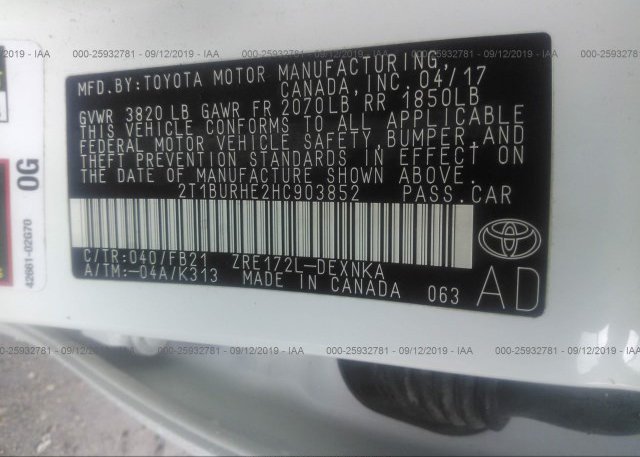 2T1BURHE2HC903852 2017 Toyota COROLLA