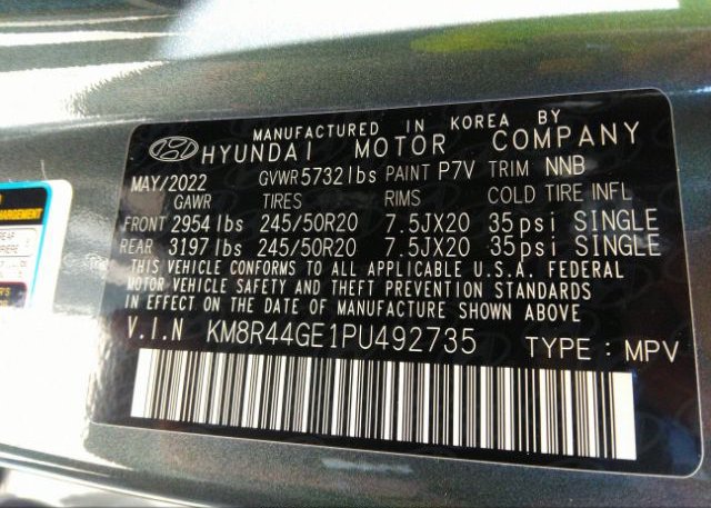 2023 HYUNDAI PALISADE(VIN: KM8R44GE1PU492735