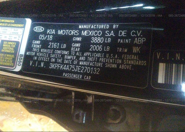 3KPFK4A75JE270132 2018 KIA FORTE