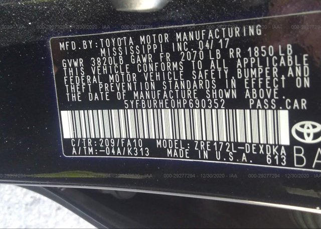 5YFBURHE0HP690352 2017 TOYOTA COROLLA