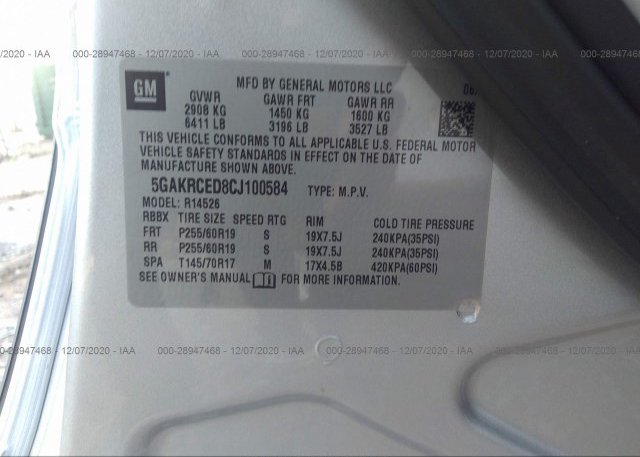 5GAKRCED8CJ100584 2012 BUICK ENCLAVE