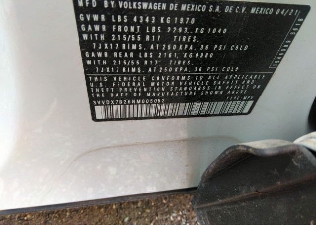 2022 VOLKSWAGEN TAOS(VIN: 3VVDX7B26NM005052