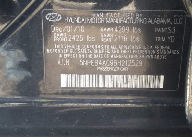 5NPEB4AC9BH212529 2011 HYUNDAI SONATA