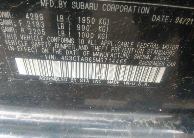 2021 SUBARU IMPREZA(VIN: 4S3GTAB65M3714465