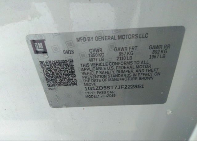 2018 CHEVROLET MALIBU VIN: 1G1ZD5ST7JF222851