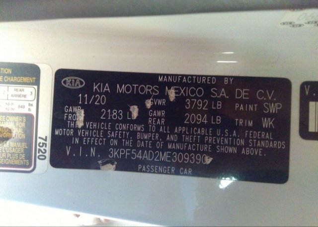 2021 KIA FORTE(VIN: 3KPF54AD2ME309390