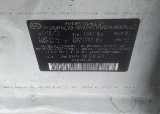 5NPDH4AE7DH200684 2013 HYUNDAI ELANTRA