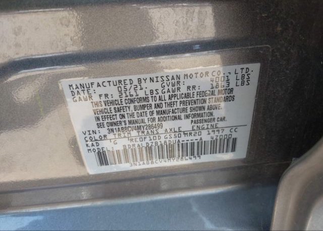 2021 NISSAN SENTRA(VIN: 3N1AB8CV4MY286499