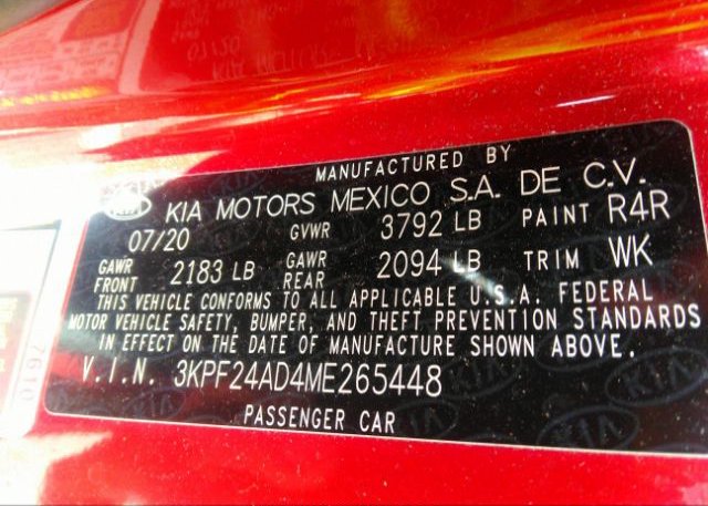 2021 KIA FORTE(VIN: 3KPF24AD4ME265448