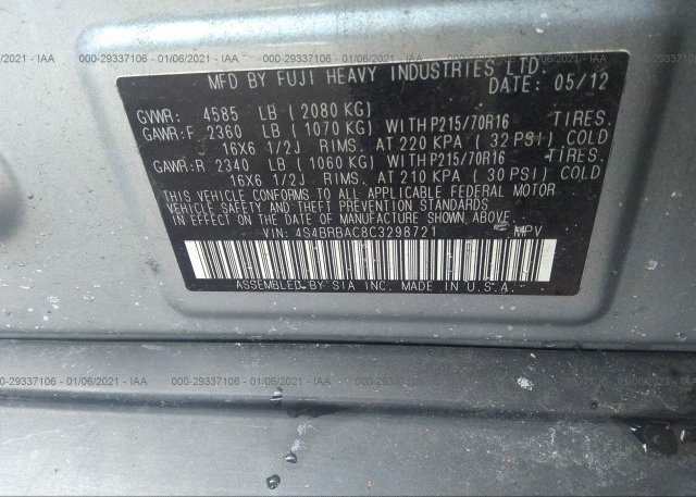4S4BRBAC8C3298721 2012 SUBARU OUTBACK